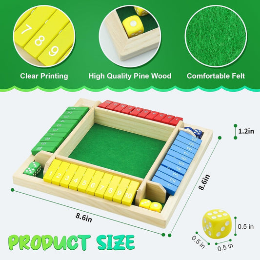 rytopt Shut The Box Game, Stocking Stuffers, 2-4 Player Family Wooden Board Table Math Games, Board Games, Valentines, 8 Dices Tabletop Game, Christmas Party Favors (8.6 Inches)