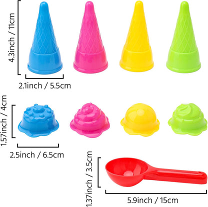 Dough Tools for Kids, 9 Piece Ice Cream Set with 4 Cones, 4 Scoop Molds & Spoon, Modeling Clay Tools, Sand Toys & Sensory Bin Accessories for Toddlers Ages 2-4