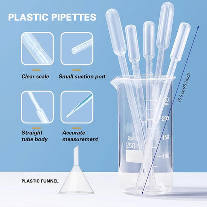 Plastic Graduated Cylinder and Beaker Set, 10ml 25ml 50ml 100ml Graduated Cylinders, 50ml 100ml 250ml 500ml 1000ml Plastic Science Beakers, Ideal for School and Kid Science Lab