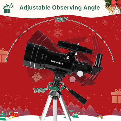 FREE SOLDIER Telescope for Kids 70mm Aperture Astronomical Refractor Telescopes for Beginners (15X-150X) 300mm Telescope for Adults High Powered with A Phone Adapter & A Wireless Remote (White)