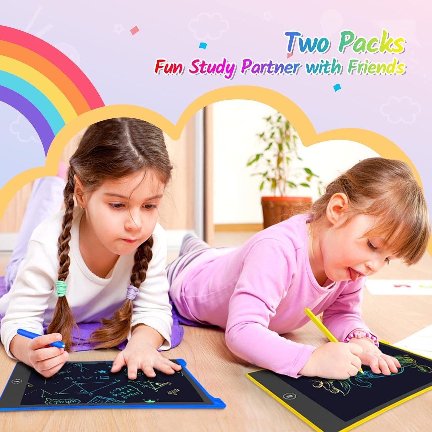 TECJOE 10 Inch 2 Pack LCD Writing Tablet, Colorful Doodle Board Drawing Tablet for Kids, No Mess Toddler Travel Learning Toys, Christmas Birthday Gifts for 3 4 5 6 7 8 Year Old Boys Girls Preschooler