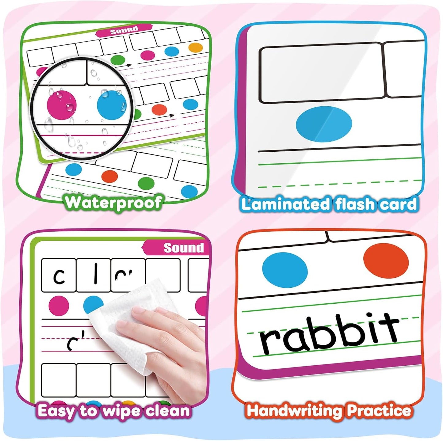 12 Pack Phonemic Awareness Dry Erase Card,9" x 12" Sound Syllable Speech Therapy Phonics Flashcard,Preschool Kindergarten Classroom Teacher Homeschool Supplies Science Reading Manipulative