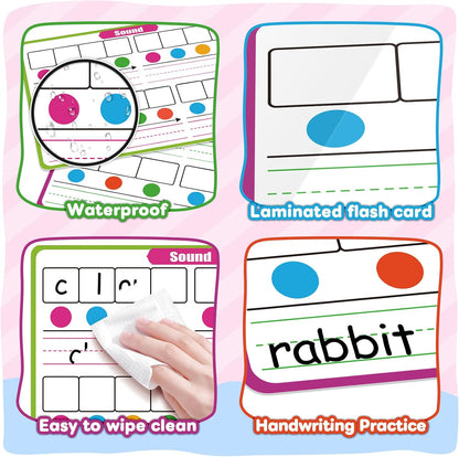 12 Pack Phonemic Awareness Dry Erase Card,9" x 12" Sound Syllable Speech Therapy Phonics Flashcard,Preschool Kindergarten Classroom Teacher Homeschool Supplies Science Reading Manipulative