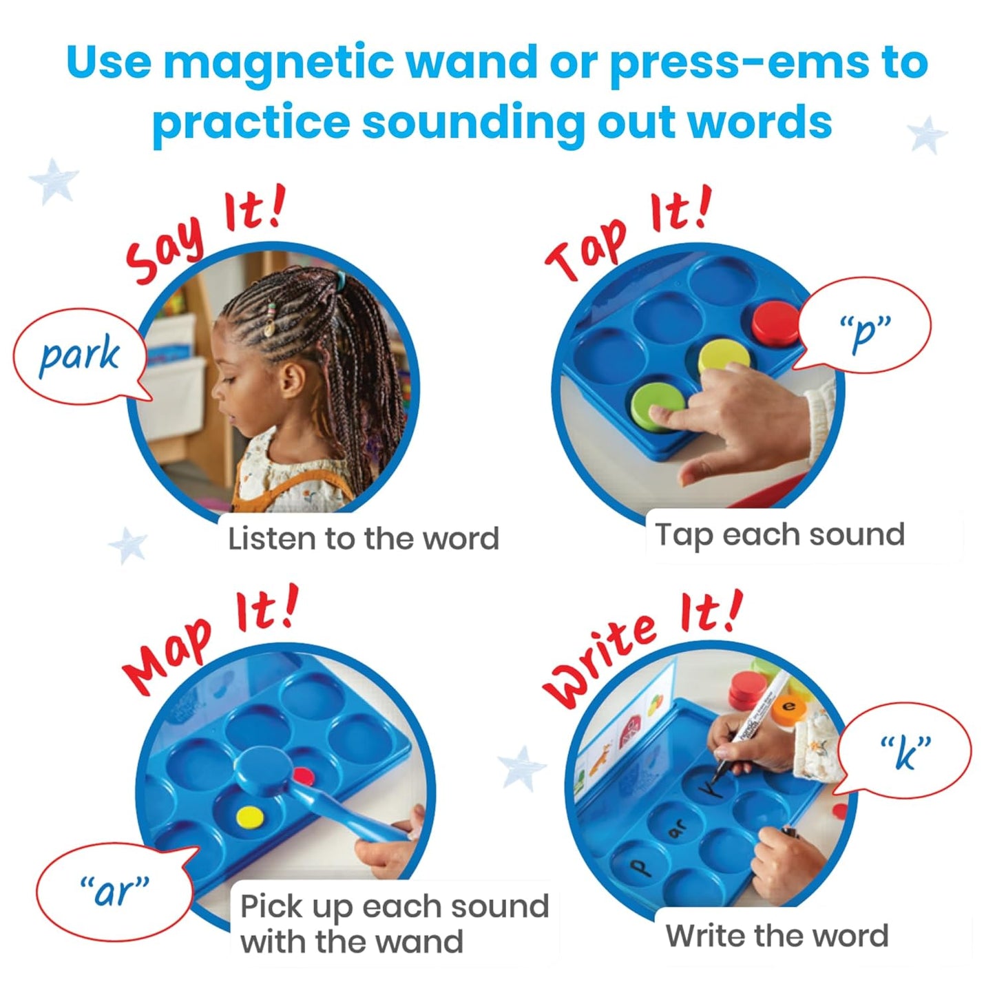 hand2mind Little Minds at Work Learn to Read 200 Words, Phonemic Awareness, Science of Reading Manipulatives, Letter Sounds, Phonics Manipulatives, Elkonin Boxes, Preschool Learning Activities