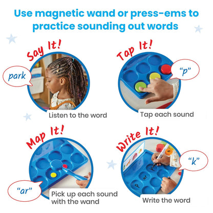 hand2mind Little Minds at Work Learn to Read 200 Words, Phonemic Awareness, Science of Reading Manipulatives, Letter Sounds, Phonics Manipulatives, Elkonin Boxes, Preschool Learning Activities