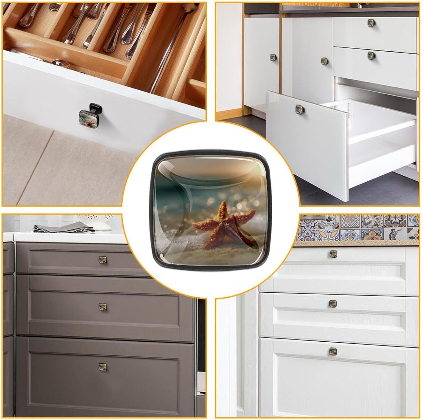 4 Pack Cabinet Knobs Drawer Pulls, 30mm Round ABS Glass Drawer Hardware Growing Butterfly Cabinet Handles with Screws for Dressers Kitchens Cupboard
