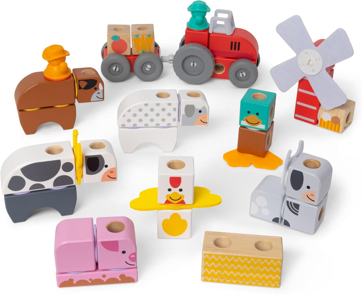 Melissa & Doug Blockables™ Farm and Farm Friends 2-Pack Bundle Connectable Wooden Building Blocks Preschool Play Set Toy