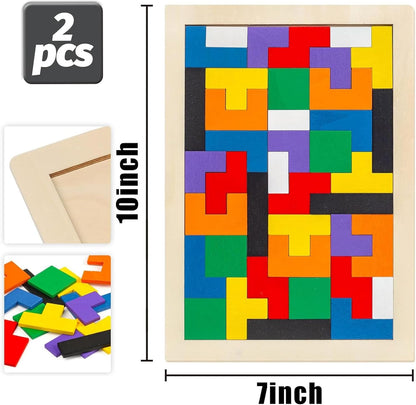 3 otters Wooden Blocks Puzzle 2 Set Russian Brain Teaser Tangram Intelligence Toys STEM Montessori Educational Gift for Kids Stocking Stuffers