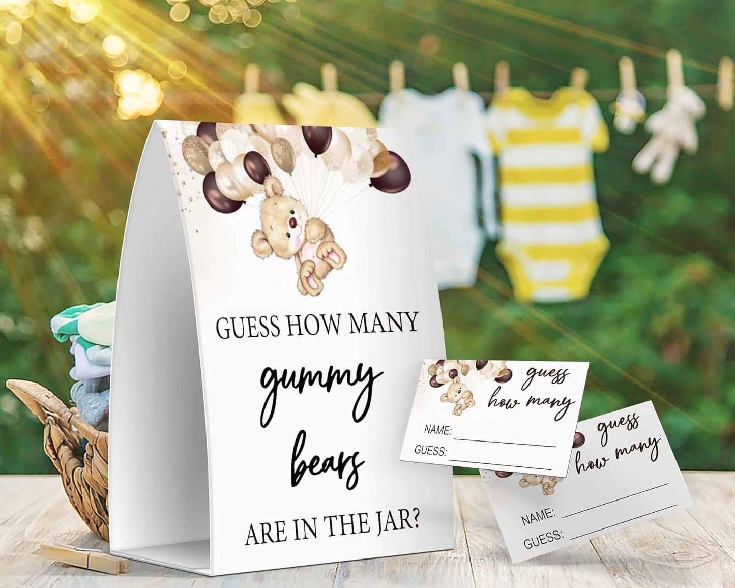 Pazag How Many Gummy Bears are in The Jar, Gummy Bears Baby Shower Games, Gummy Bears Theme Baby Shower - One Sign and 50 Cards (GES10)