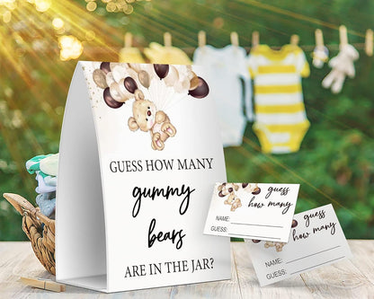Pazag How Many Gummy Bears are in The Jar, Gummy Bears Baby Shower Games, Gummy Bears Theme Baby Shower - One Sign and 50 Cards (GES10)