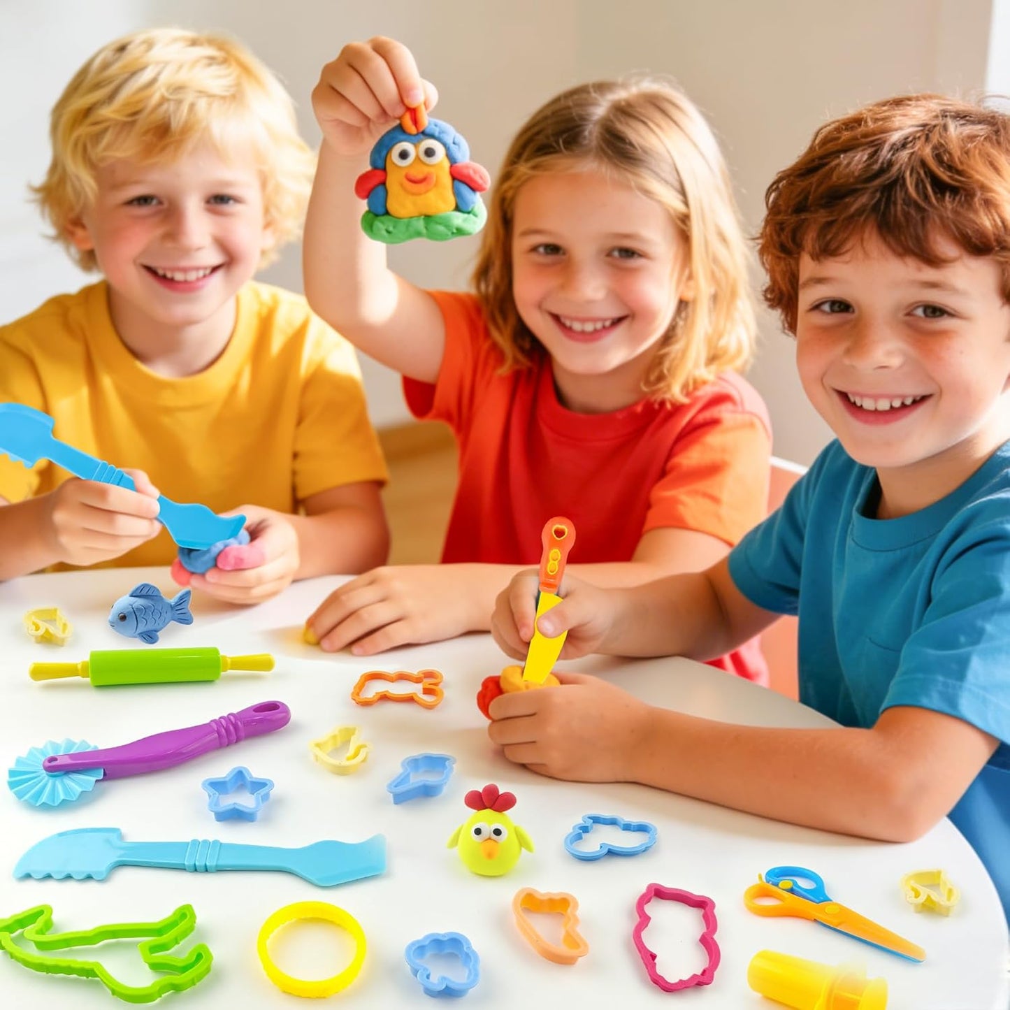 Dough Tools for Kids,9-Piece Kids Clay and Dough Tool Kit– Includes Roller, Rolling Pins, Cutting Tools, Safe Scissors & Plastic Knife for Fun DIY Craft Activities