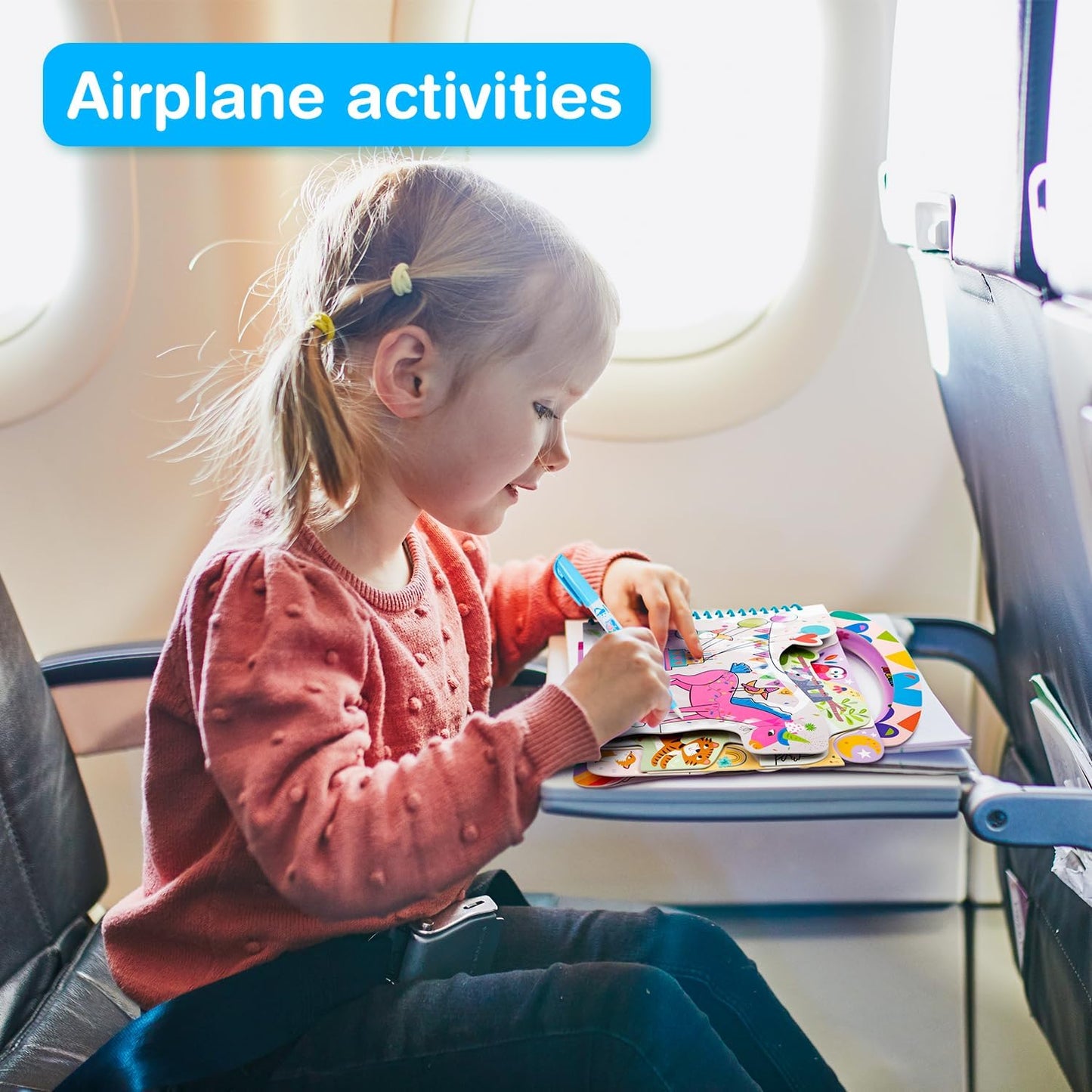 Avenir Reusable Water Coloring Book for Toddlers 3-5 – Mess-Free Paint-with-Water Travel Toy Airplane Activities Road Trip Quiet Book, Water-Reveal Activity Pad, 3-in-1 Creative Set