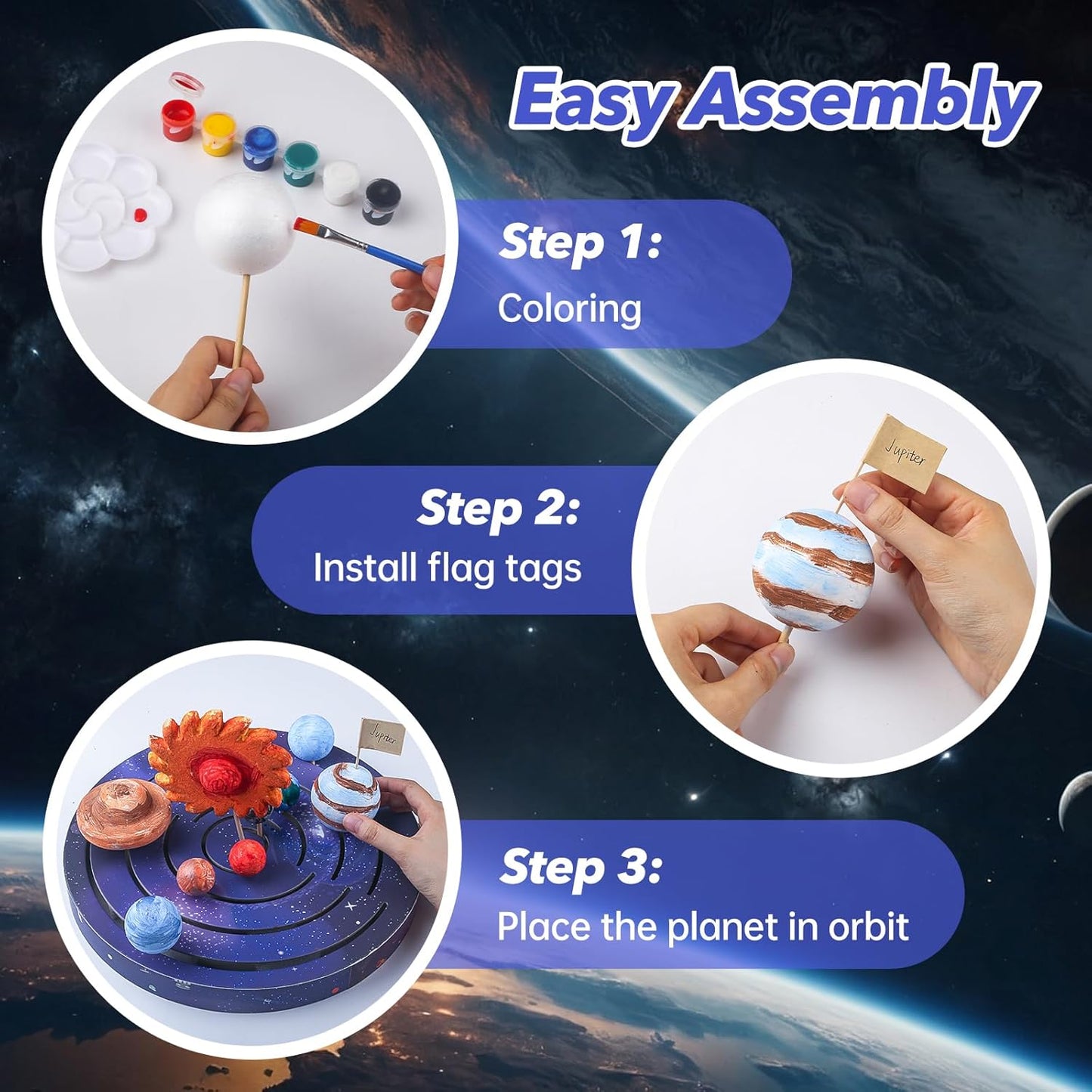 Solar System Project Kit for Kids, Mixed Sized Foam Balls, Painting Tools and Disc Planetary Orbits, DIY Planets Model for Kids, Stem Toy for Boys and Girls