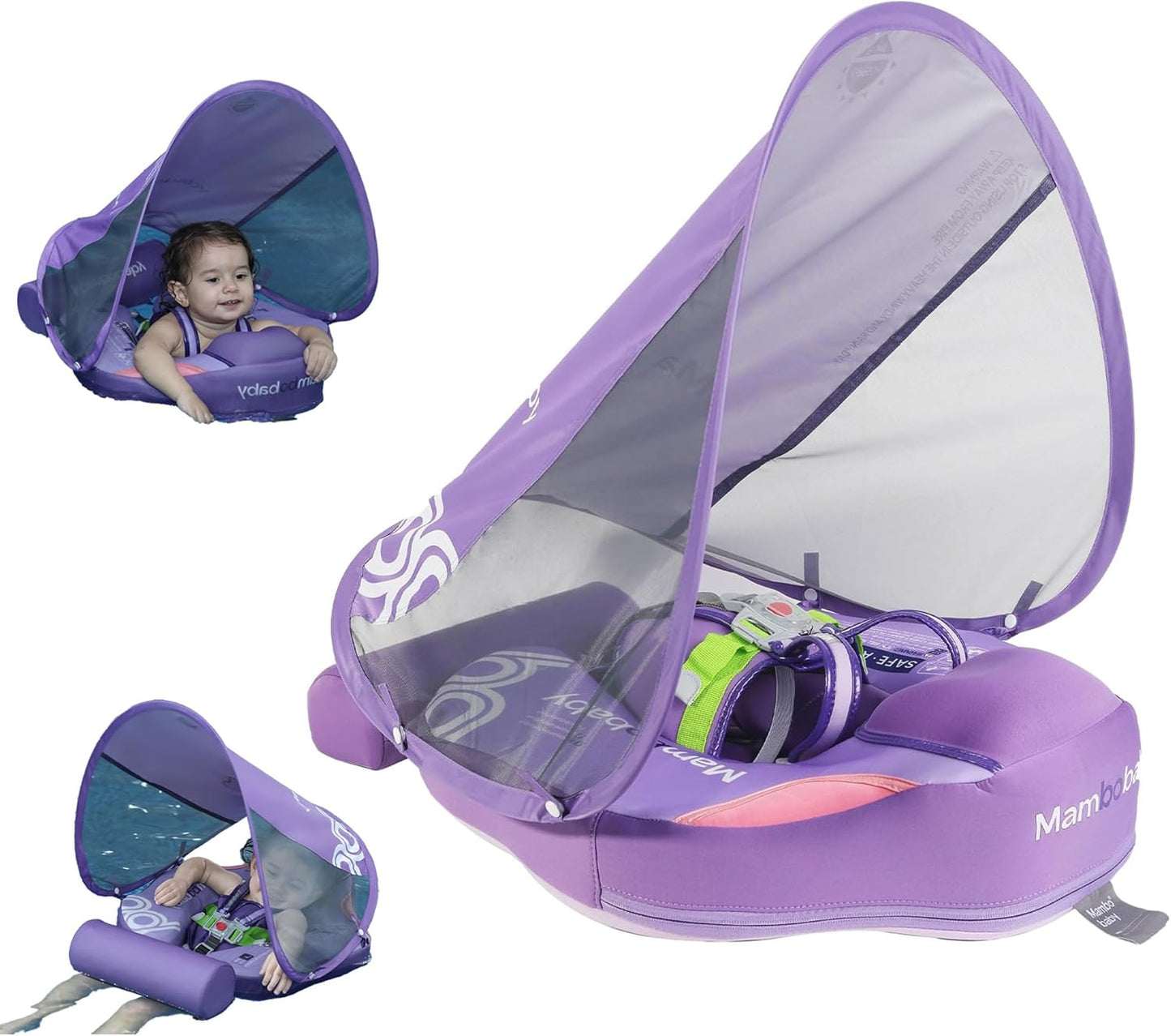 Baby Pool Float with UPF50+ 3D Adjustable Canopy, Add Tail Mambobaby Float Non Inflatable Infant Floats for Pool, Cartoon Narwhal Baby Floats (NPink with Canopy-U05NPCTLUROHML01U05)