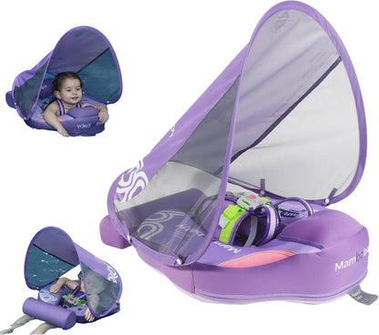 Baby Pool Float with UPF50+ 3D Adjustable Canopy, Add Tail Mambobaby Float Non Inflatable Infant Floats for Pool, Cartoon Narwhal Baby Floats (NPink with Canopy-U05NPCTLUROHML01U05)