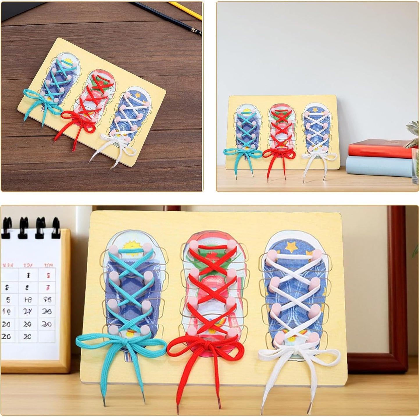 Toyvian Shoelace Threading Teaching Toy 11.81X8.66In Wooden Shoelace Board for Kids Learn to Tie Shoelaces Practice Shoe Tying Educational Toddler Toy for Fine Motor Skills Development