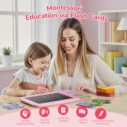 Talking Flash Cards for Toddlers: 2-in-1 LCD Writing Tablet with 510 Sight Words, Montessori Language Learning, Autism & Speech Therapy Toys for Children Ages 1-6, Blue