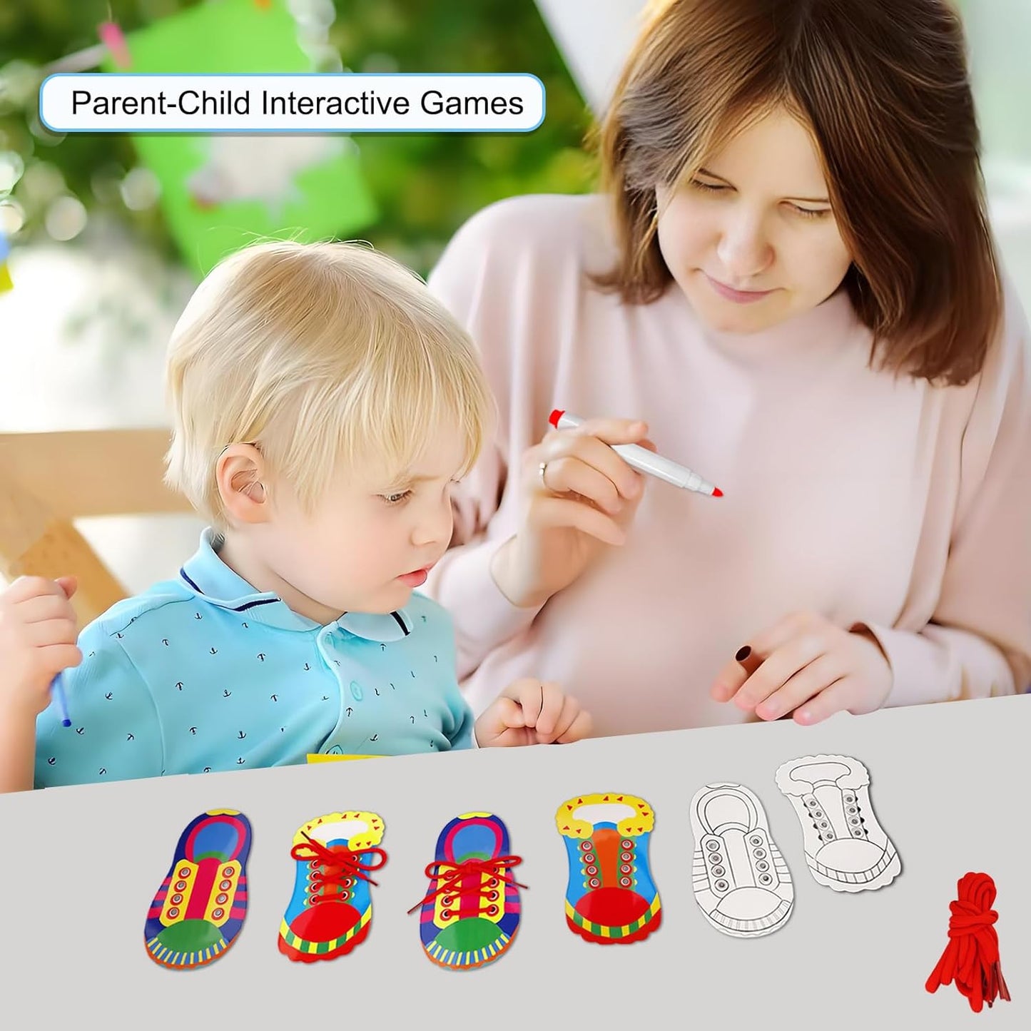 Quixorblex 6 Pcs Shoelace Threading Shoe Tying Practice for Kids Lacing Cards Toddlers Fine Motor Skills Toys Learning Activities Montessori Toys