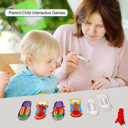 Quixorblex 6 Pcs Shoelace Threading Shoe Tying Practice for Kids Lacing Cards Toddlers Fine Motor Skills Toys Learning Activities Montessori Toys