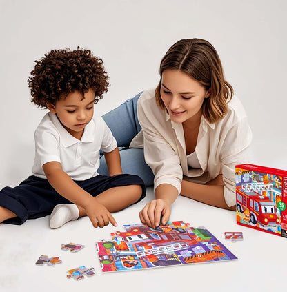 Puzzles for Kids Ages 3-8 Year Old,35pcs Jigsaw Puzzles for Toddlers & Children Ages 4-6，Educational Floor Puzzles with Storage Box for Gifts（Fire Engine）