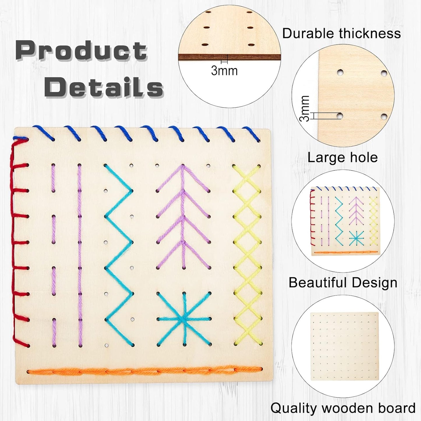 FREEBLOSS 2 Set Wood Sewing Boards Motor Skills Practicing Wooden Lacing Projects Wooden Threading Kits Sewing Craft Kits