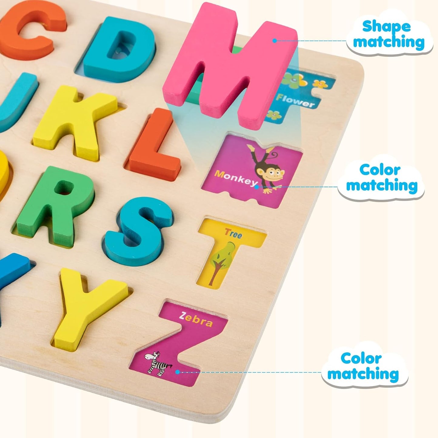 Attmu Wooden Puzzles for Toddlers, 6 Pcs Alphabet Puzzle ABC Shape Number Animal Farm Puzzle, Learning Toys for Kids, Preschool Educational Activities Toddler Gift Toys for Girls Boys Christmas Easter