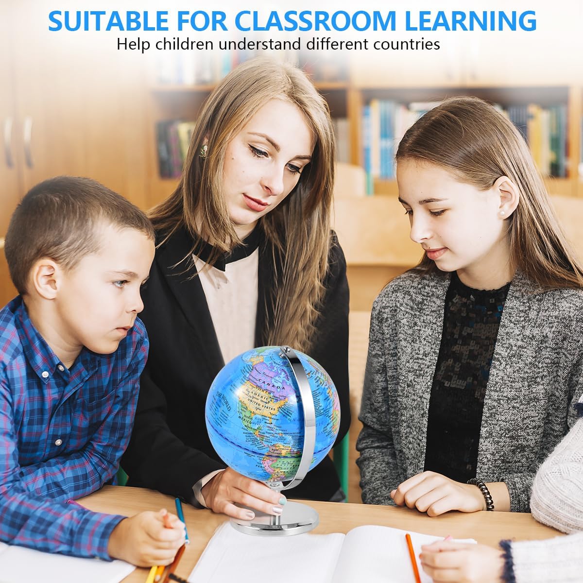 KISEER 6 Inch World Globe Rotating Earth Spinning Globe with Heavy Metal Stand for Kids Geography Classroom Education or Office Home Decorations