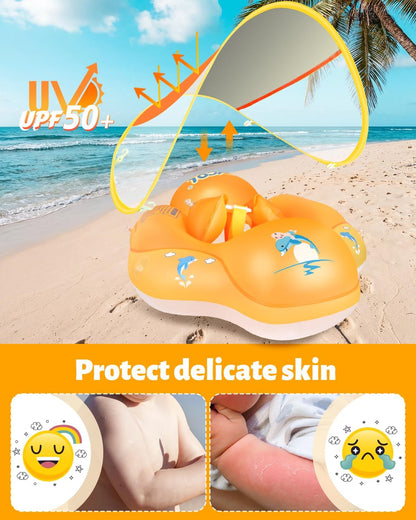 LAYCOL Baby Pool Float with Canopy UPF50+, 5 Point Safety Buckle No Flip Over, Inflatable Toddler Floaties Infant Pool Floats with Double Air Chambers, Baby Beach Essentials/Traval for 3-36M