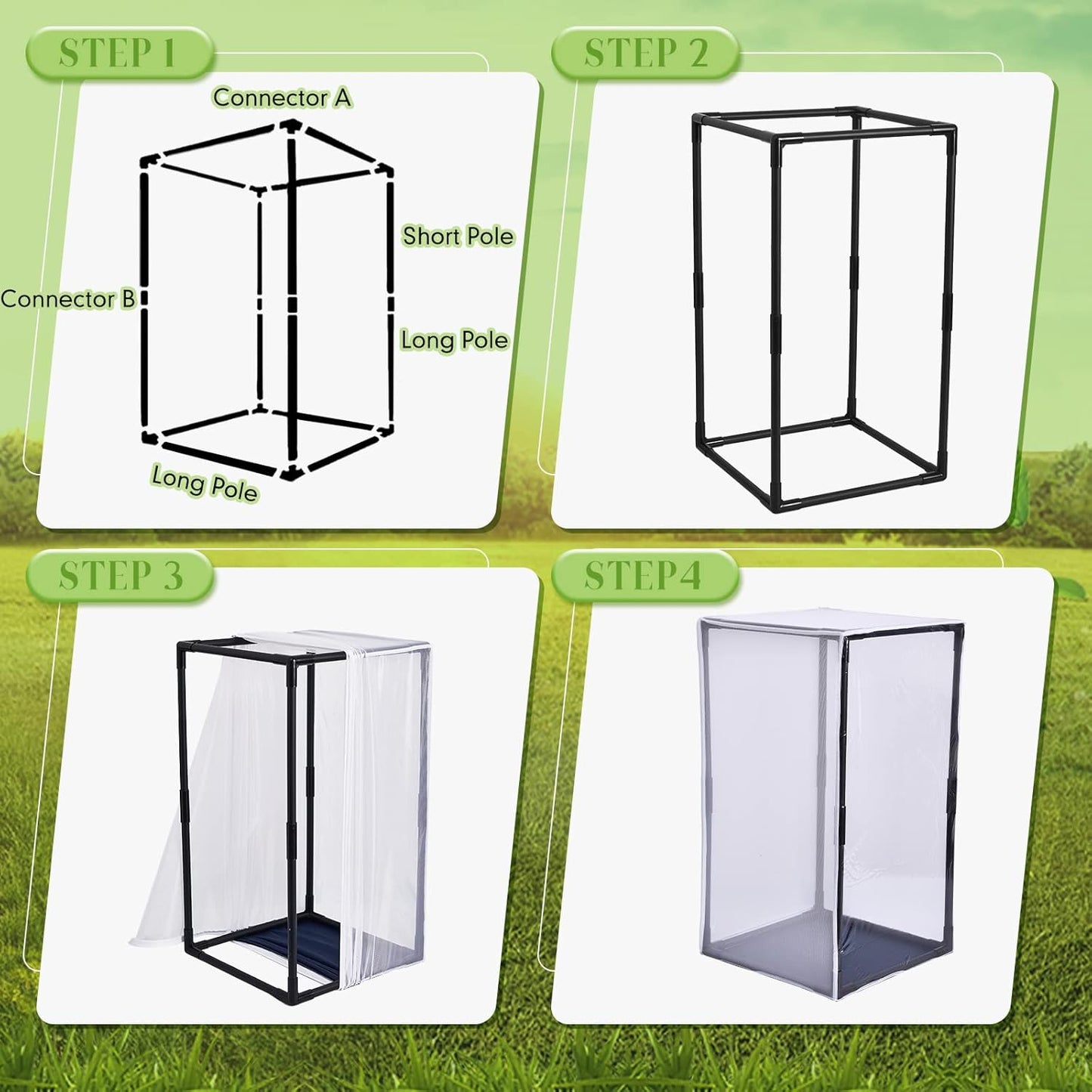 2 Pcs Monarch Butterfly Habitat Cage 30 Inch Tall Butterfly Enclosure Butterfly Hatching Kit Breathable Butterfly Mesh Cage with Sturdy PVC Frame Large Opening Door with Zipper for Hatching Butterfly