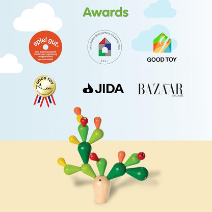 PlanToys® Balancing Cactus | Montessori Wooden Toy for Toddlers | STEM Game for Fine Motor Skills, Logic & Coordination | Eco-Friendly Educational Toy for Kids Ages 3+
