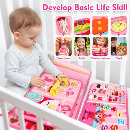 Teensymic Montessori Busy Board for Toddlers Ages 3+ – Portable Travel Quiet Book for Fine Motor Skills, Practical Life & Cognitive Learning, for Boys & Girls