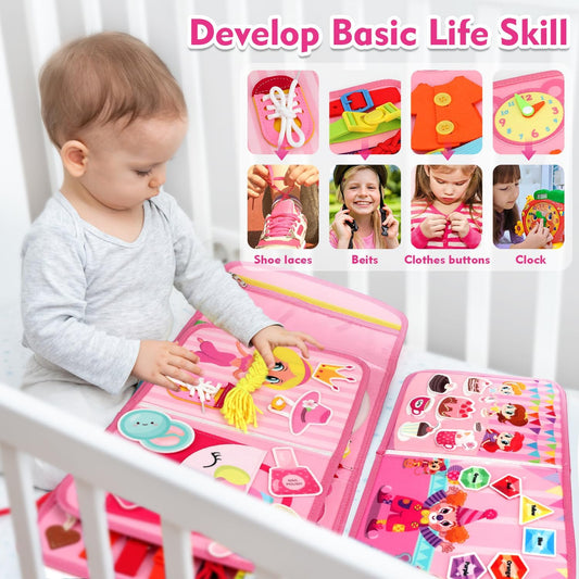 Teensymic Montessori Busy Board for Toddlers Ages 3+ – Portable Travel Quiet Book for Fine Motor Skills, Practical Life & Cognitive Learning, for Boys & Girls