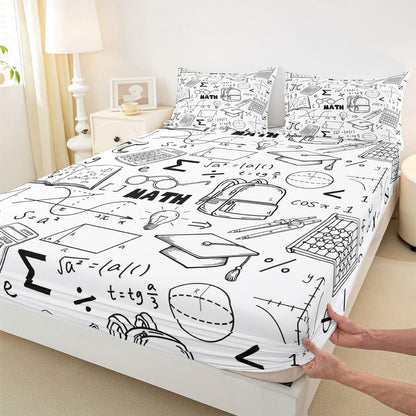 Erosebridal Chemistry Lab Fitted Sheet Twin Size Chemical Equation Bed Sheets for Boys Girls Chemical Elements Science Theme Bed Set Teens Kids Science Students Bedding Set School Dorm Room Decor
