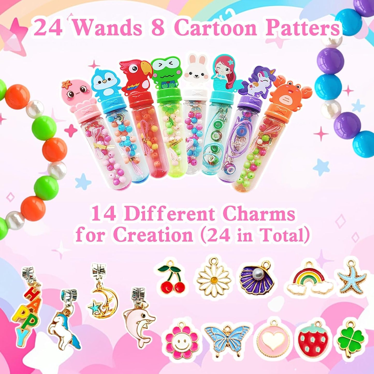 24 Pack Jewelry Making Party Favors, Charm Bracelet Necklace Kit, Girls Goodie Bag Stuffers, Kids Art Craft Activities, Birthday Gift, Ages 4-8 Years Old