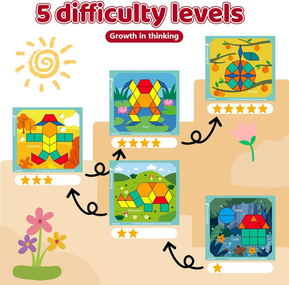 Wooden Magnetic Pattern Blocks Set with Cards, 288 PCS Montessori Tangram Puzzle Learning Toys for Toddlers 4-8, Educational STEM Gift for Kids Boys Girls 4 5 6 7 8