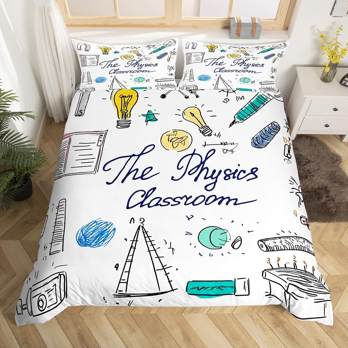 Erosebridal Science Theme Bedding Set Queen Size for Boys Girls Chemistry Periodic Table Print Duvet Cover Chemical Subject Theme Comforter Cover Teens Kids Math Science Atyle Bedspread Cover 3 Pcs