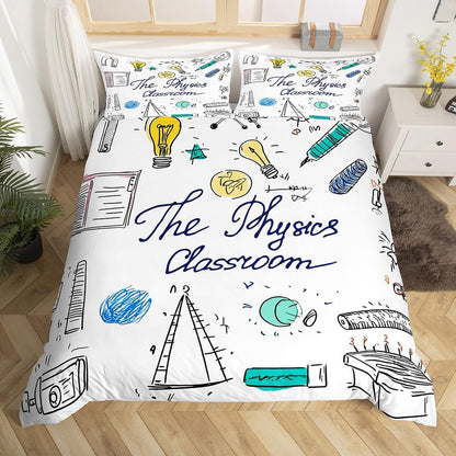 Erosebridal Science Theme Bedding Set Queen Size for Boys Girls Chemistry Periodic Table Print Duvet Cover Chemical Subject Theme Comforter Cover Teens Kids Math Science Atyle Bedspread Cover 3 Pcs