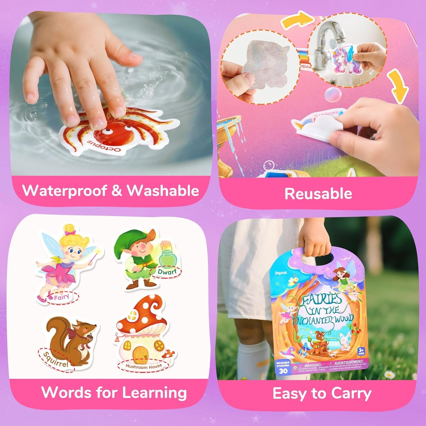 JoyCat Reusable Sticker Book Set (3-Pack): Farm, Pizza-Making, Weather - 90 Pcs Stickers for Toddlers, Kids Sticker Activity Book, Road Trip Travel Toys, Birthday Gifts for Boys and Girls