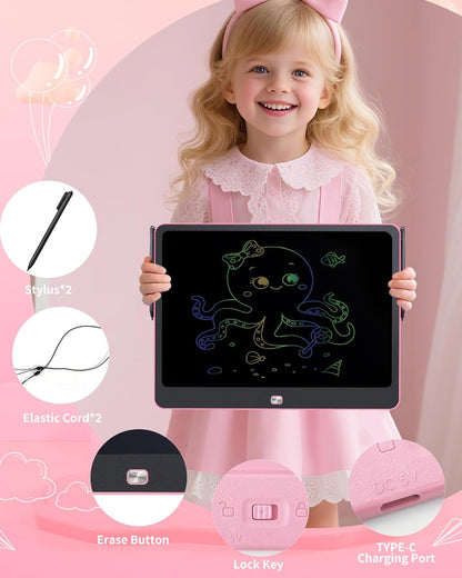 Magnetic LCD Writing Tablet for Fridge, 13 Inch Writing Tablet for Kids, Toddler Drawing Pad, Learning Toys for Boys Girls Ages 3.4.5.6.7.8, Writing Board for to-Do Lists and Family Messages (Blue)