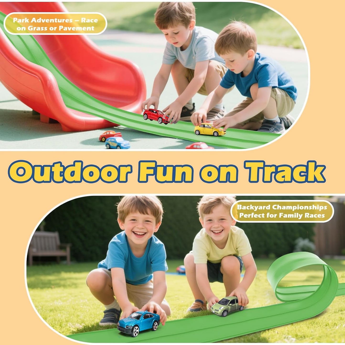 Flex Tracks 15 Ft Starter Set Flexible Race Track for Kids 3+, Flexible Car Track Race Car Ramp Track Compatible with Diecast 1/64th Cars, Portable Rolls Up Race Tracks with Strong Suction Cups
