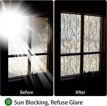 Leaf Pattern Window Tint with Installation Tools, Blackout Window Cover, Sun Blocking Window Tint for Home (Full Blackout Opaque, 17.7'' x 78.7'')