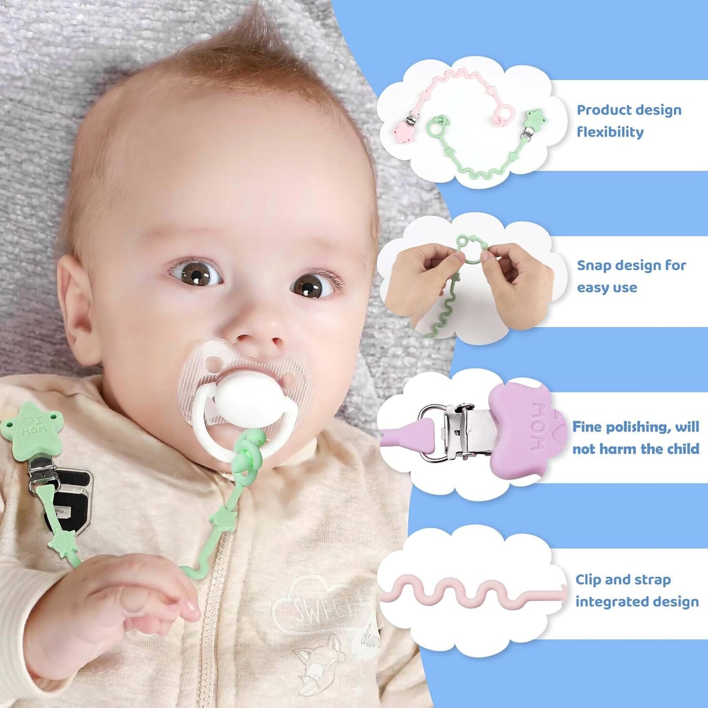 Toy Straps for Baby,RTMOK Silicone Setpacifier Clip,Applies to Car Seat Toy,Teether Toy,High Chair,Stroller Accessories,Baby Toy Clips,Cribs,Rocking Chair