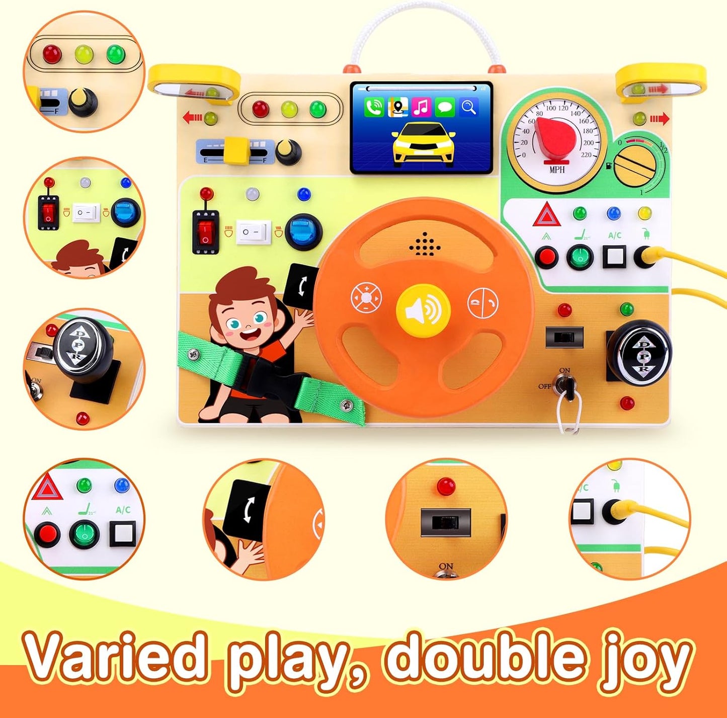 Grarain Busy Board for Toddlers - Montessori Educational Toy for 1-3 Year Old Boys & Girls | Travel-Friendly Sensory Learning Activity | Ideal for Kids with Autism(Clocks Busy Board)