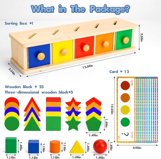 Peacurh Montessori Toys Wooden Color & Shape Sorter Toys for Toddlers 1-3, Matching Box Sorting Blocks Manipulatives Preschool Learning Educational Toy for 1 2 3 4 Year Old Boy Girl Kid Gifts