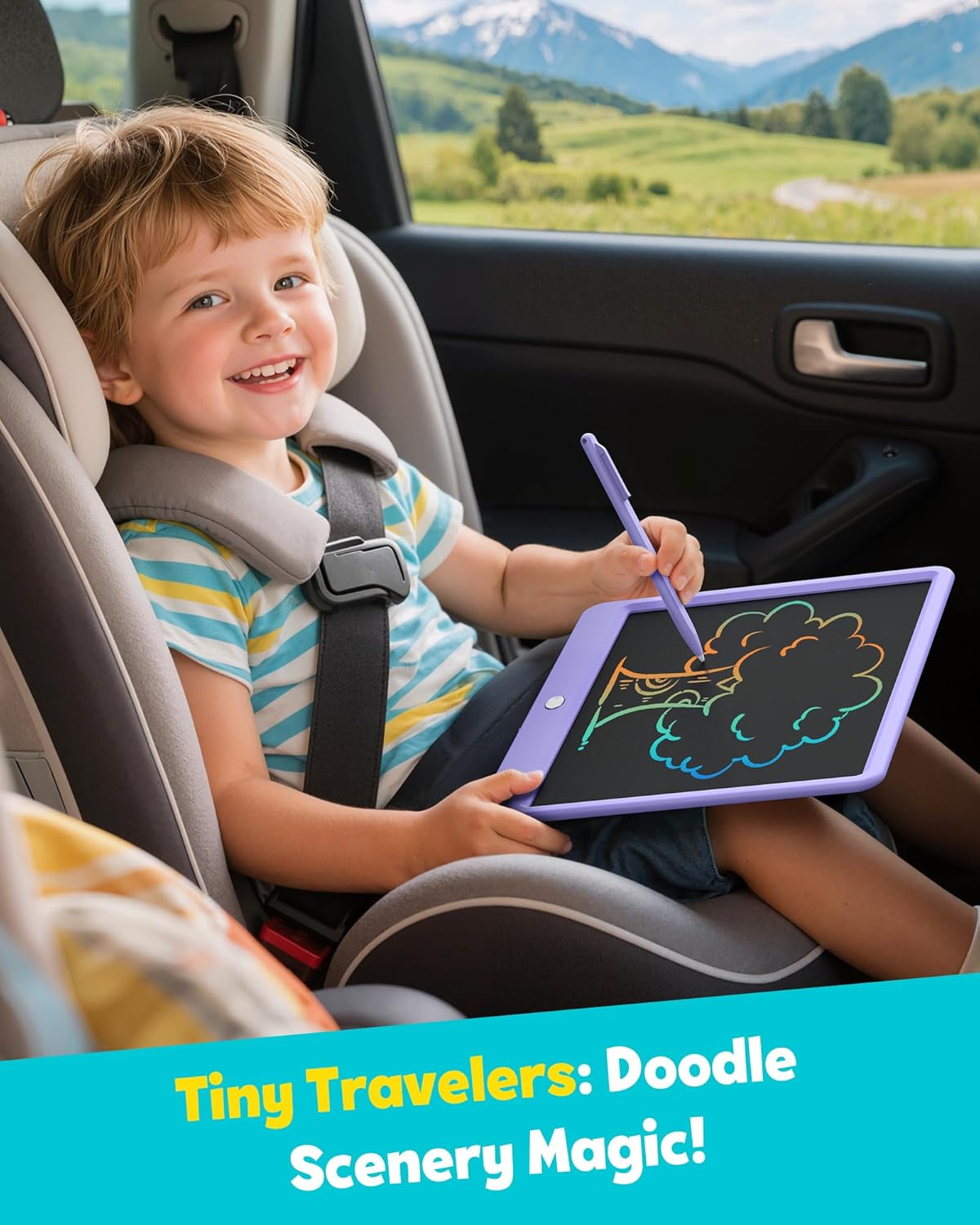 TEKFUN LCD Writing Tablet for Kids, 10-inch Coloring Drawing Pad, Mess Free Doodle Board, Airplane Travel Toys for Boys and Toddlers, Road Trip Essentials, Gifts for 3 4 5 6 7 8 Year Old Girls(Blue)