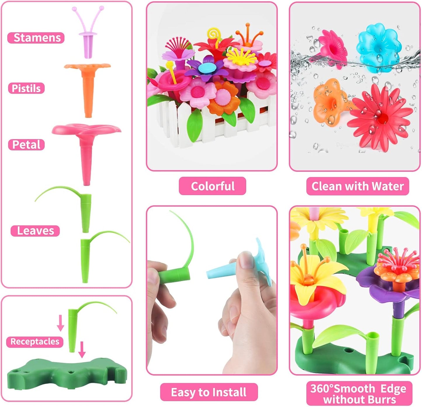 CENOVE Birthday Toys Gifts for 3 4 5 Years Old Toddler Girls Boys,Flower Garden Building Toy STEM Educational Activity Preschool Easter Gift for Kids Age 2-4 Easter Basket Stuffers(130 Pcs)