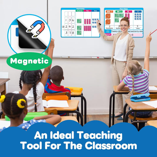 Giant Magnetic Place Value Chart Addition and Subtraction Learning Math Games, Dry Erase Base Ten Blocks Board Math Manipulatives 1st 2nd 3rd Grade Homeschool Teacher Classroom Must Haves