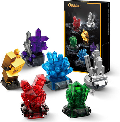 Crystal Building Kit for Mom Women, 564PCS Gemstone Mineral Collection - Elegant Home Office Decor & Mindful Craft Desk Display, Unique Gift for Wife, Grandma (6 Models)
