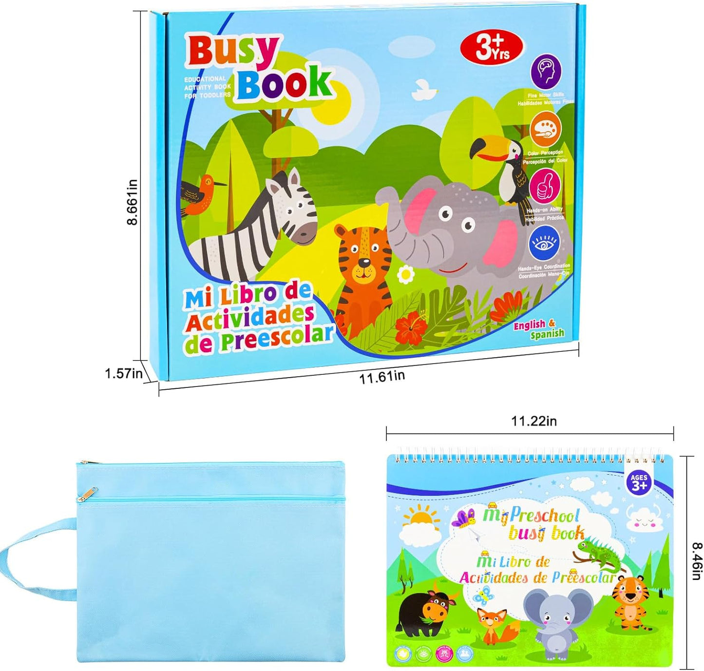 Spanish & English Bilingual Montessori Books for Toddlers 3-4-5, Pre-Assembled Reusable Sticker Activities Toy for Kids to Learn Spanish - Speech Therapy Easter Gifts for Kid - Juguetes Para Niñas
