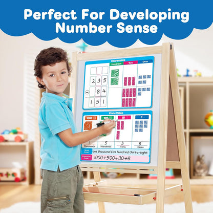 Giant Magnetic Place Value Chart Addition and Subtraction Learning Math Games, Dry Erase Base Ten Blocks Board Math Manipulatives 1st 2nd 3rd Grade Homeschool Teacher Classroom Must Haves